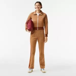 Image of Womens Lacoste Monogram Print Trackpants Size 8 Beige / Brown