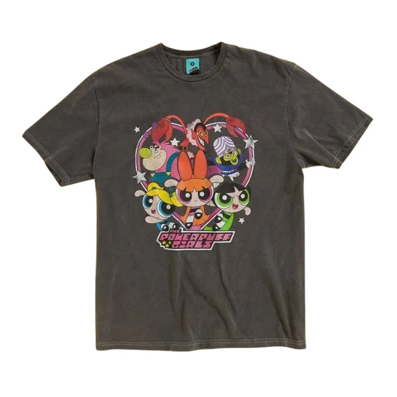 Image of Powerpuff Girls Mens Vintage Wash T-Shirt in Charcoal Size: Medium Charcoal Male M