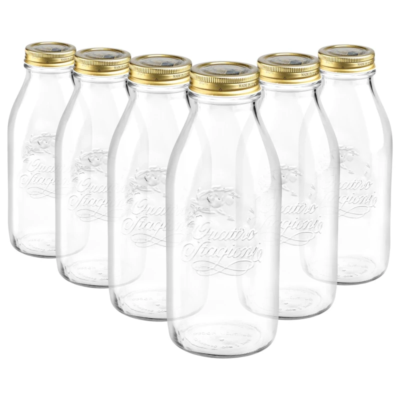 Image of Bormioli Rocco Quattro Stagioni Glass Bottles with Screw Top Lid - 1L - Pack of 6 Clear