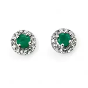 Image of Elements White Gold Emerald Round Earrings Diamond Edge GE888GZ475