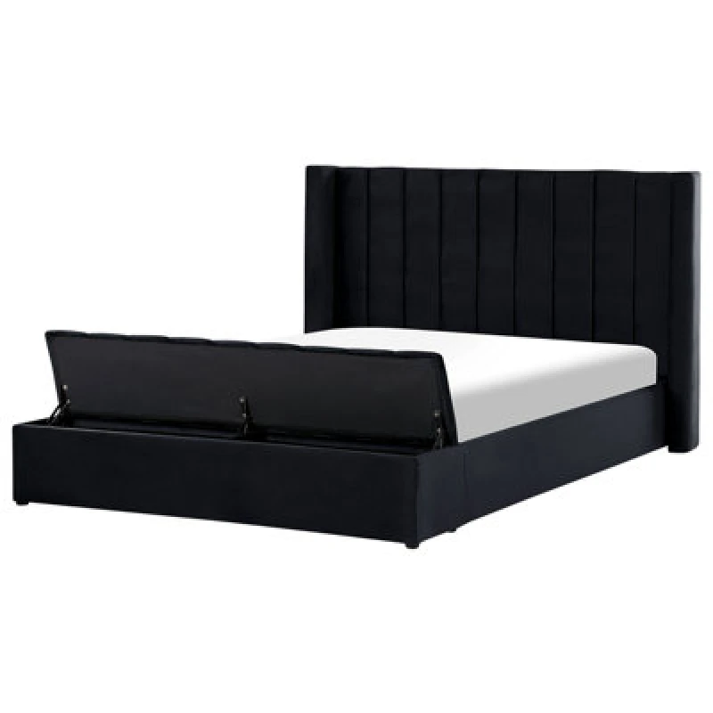 Image of Beliani Waterbed With Storage Bench Velvet Noyers 180 X 200 Cm (Eu Super King) Black