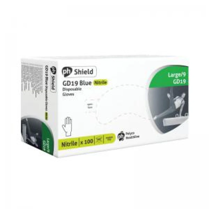 Image of Shield Powder-Free Nitrile Gloves Blue L (100 Pack) GD19-L