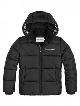 Image of Calvin Klein Jeans Boys Tape Padded Jacket - Black, Size Age: 10 Years
