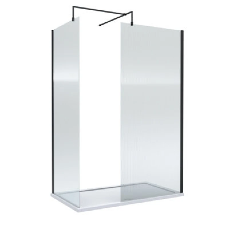 Image of Balterley 8mm Glass Wetroom Screens Matt Black Profile & Tray 1400 x 900mm Black Unisex