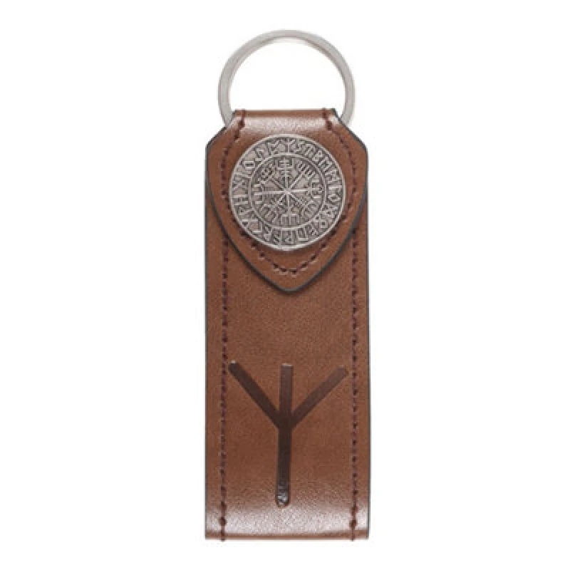 Image of Something Different Protection Viking Rune Faux Leather Keyring Brown/silver (One Size)