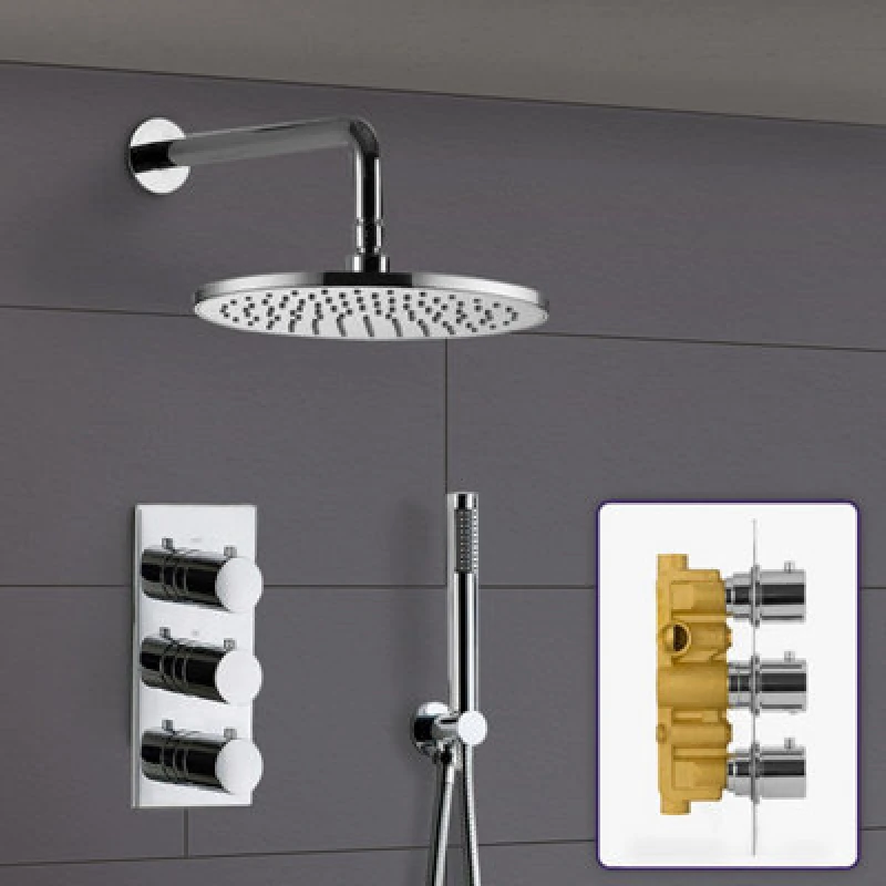 Image of Nes Home Calla Round Concealed 2 Way 3 Dial Thermostatic Valve Shower Head And Handset