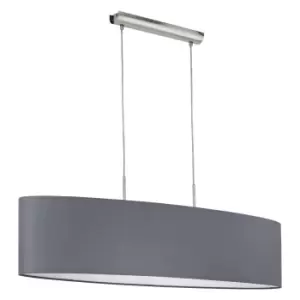 Image of Pendant Ceiling Light Colour Satin Nickel Shade Grey Fabric Bulb E27 2x60W