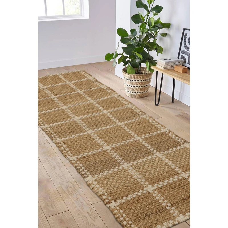 Image of Homemaker Jute Check Runner Flatweave Rugs 60x180cm Beige 71481369001