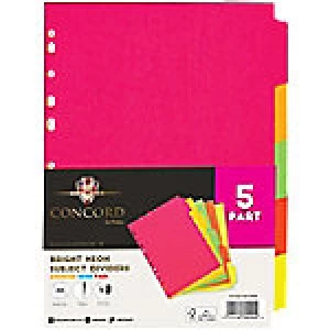 Image of Concord Tab Divider A4 Assorted 5 Part Perforated Manilla Blank 5 Pieces