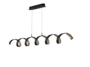 Image of HELIX LED Swirl Pendant Ceiling Light Black, Gold 2400lm 3000K 125x13.5cm