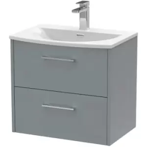 Image of Hudson Reed Juno Wall Hung 2-Drawer Vanity Unit with Basin 4 600mm Wide - Coastal Grey