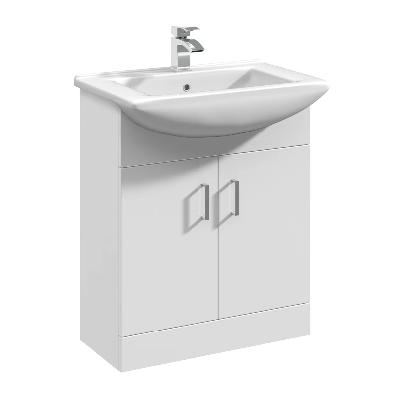 Image of Balterley Floor Standing 2 Door Vanity Basin Unit Square Basin Gloss White 650mm White