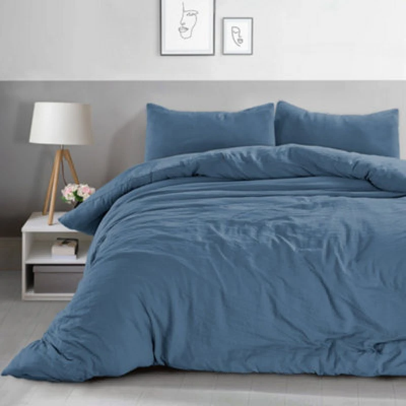 Image of Velosso Minimalist Microfibre Duvet Cover & Pillowcase Set, Breathable Fabric, Machine Washable, Wrinkle-Resistant Sleep Essentials - Blue