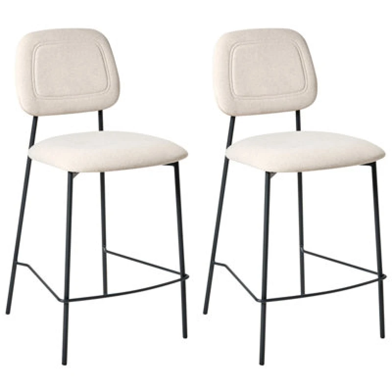 Image of Beliani Set Of 2 Bar Chairs Duette Velvet Light Beige