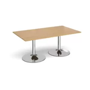 Image of Trumpet base rectangular boardroom table 1800mm x 1000mm - chrome base and oak top