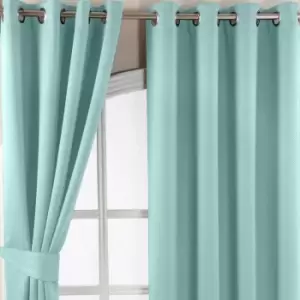 Image of Homescapes - homecapes Pastel Blue Herringbone Chevron Blackout Thermal Curtains Pair Eyelet Style, 65x72'