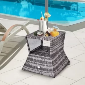 Image of Outsunny Outdoor Patio Rattan Wicker Coffee Table Bistro Side Table w/ Umbrella Hole and Storage Space, Grey