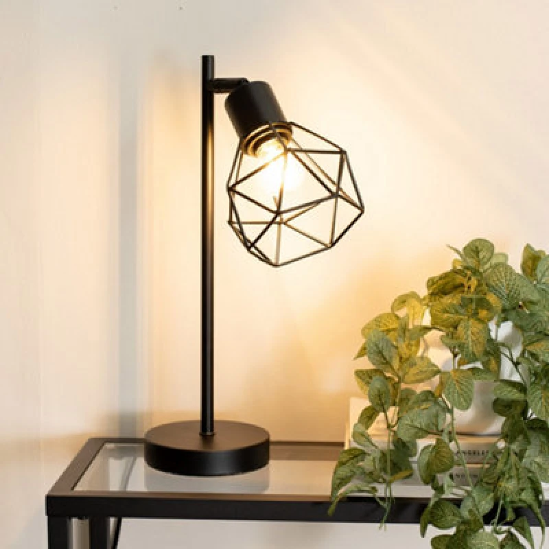 Image of ValueLights Angus Metal Geometric Basket Shade Table Lamp Black