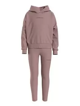 Image of Calvin Klein Jeans Girls Logo Hoodie Legging Set - Dark Pink Size Age: 12 Years, Women