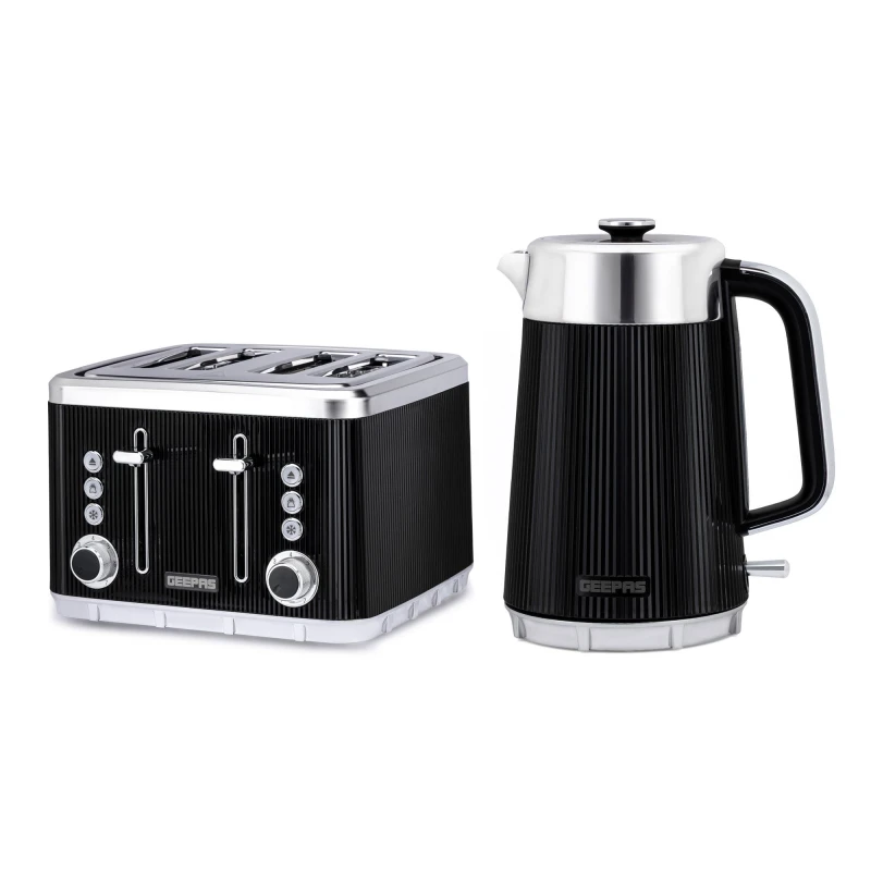 Image of Geepas "Arcus" Matching 1.7L Double-Wall Kettle & 4-Slice Toaster Set in Black Unisex