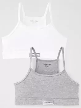 Image of Calvin Klein Girls Heritage Bralette (2 Pack) - White/Grey Marl, White/Grey Marl, Size Age: 14-16 Years, Women