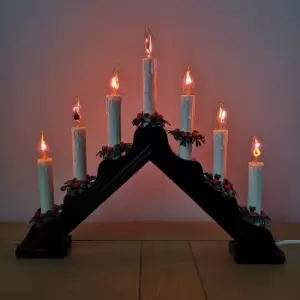Image of 40cm Premier Christmas Candlebridge with 7 Flickering Bulb in Dark Wood Finish Mains Operated