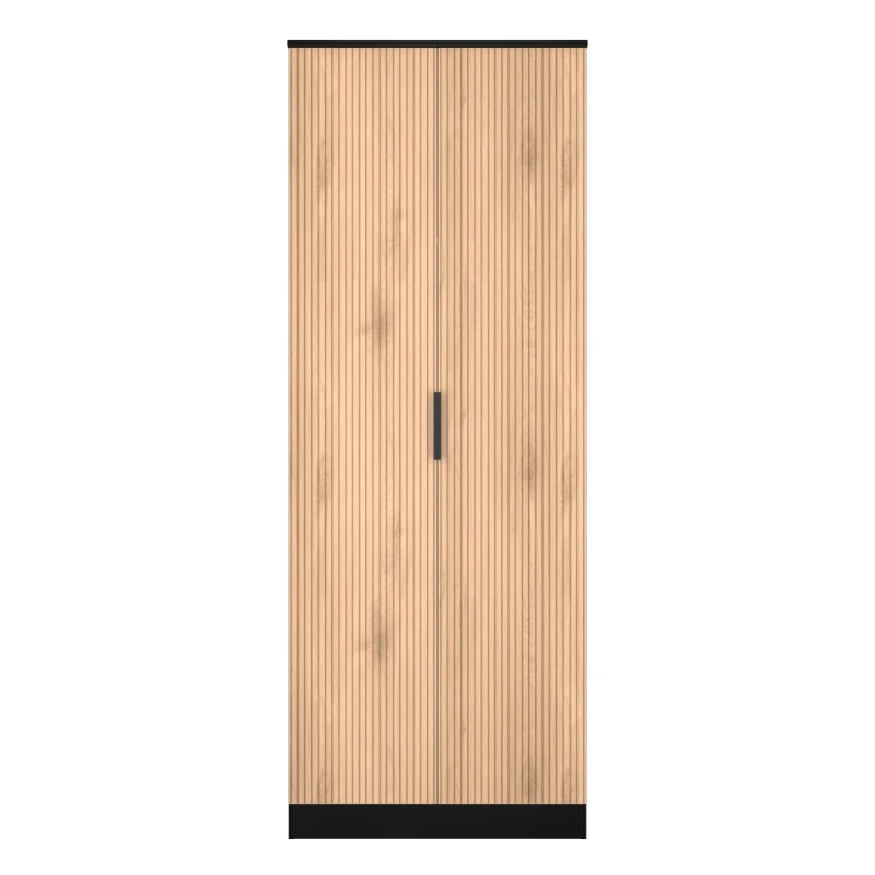 Image of Welcome Furniture Ltd Java Tall Double Wardrobe in Slat Effect & Black - Ready Assembled, Black JAV080SEBK