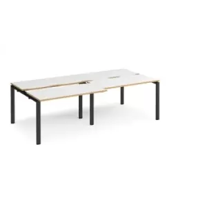 Image of Bench Desk 4 Person Rectangular Desks 2400mm With Sliding Tops White/Oak Tops With Black Frames 1200mm Depth Adapt