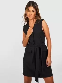 Image of Boohoo Belted Tailored Dress - Black, Size 6, Women