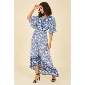 Image of Yumi Blue Floral Print High Low Maxi Dress - Blue