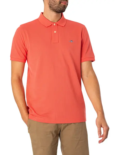 Image of Gant Regular Shield Pique Polo Shirt Sunset Pink M