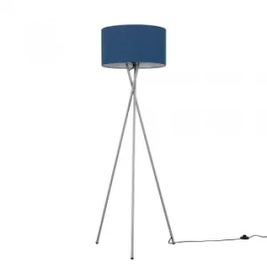 Image of Camden Grey Tripod Floor Lamp with XL Navy Blue Reni Shade