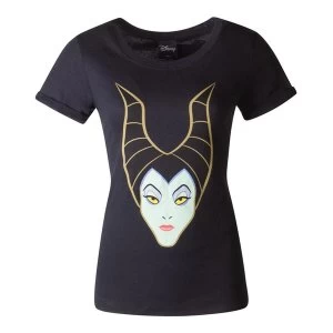 Image of Disney - Maleficent Face Womens Medium T-Shirt - Black