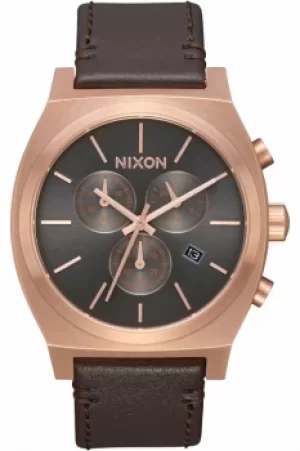 Image of Mens Nixon The Time Teller Chrono Leather Chronograph Watch A1164-2001