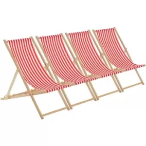 Image of Folding Wooden Deck Chairs - Red Stripe - Pack of 4 - Harbour Housewares