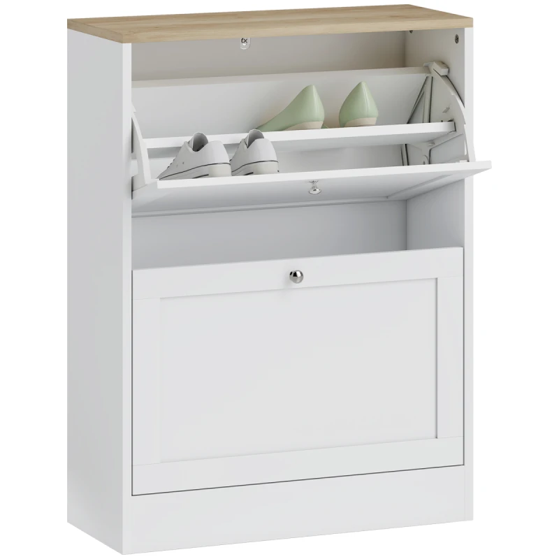 Image of HOMCOM HOMCOM 2 Flip Drawer Narrow Shoe Cabinet with Adjustable Shelves - White