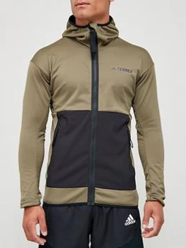 Image of adidas Terrex Nylon Fleece Hoodie - Khaki/Black, Khaki/Black Size XS Men