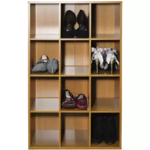Image of PIGEON HOLE - 12 Pair Shoe Storage / Display / Media Shelves - Oak - Oak