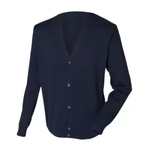 Image of Henbury Mens V Neck Button Fine Knit Cardigan (4XL) (Navy)