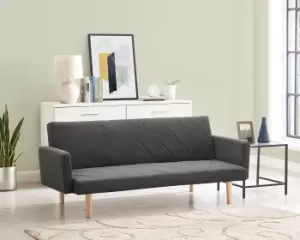 Image of Ryan Fabric Sofa Bed With V-Shaped Fabric Detail Square Armrests and Wooden Legs