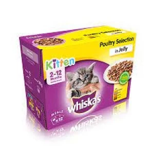Image of Whiskas 2-12 Months Kitten Poultry Feasts in Jelly Cat Food 12 x 85g