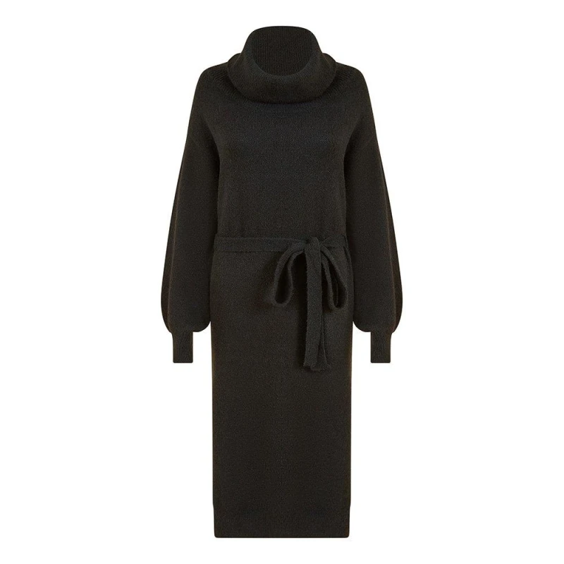 Image of Yumi Yumi Black Roll Neck Jumper Dress With Belt Black S - M