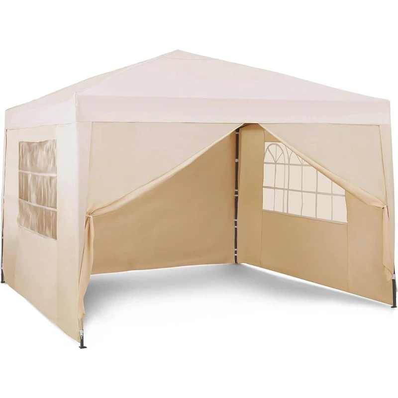 Image of VonHaus Large Slate Ivory Pop Up Heavy Duty Gazebo with Sides For Garden Beige