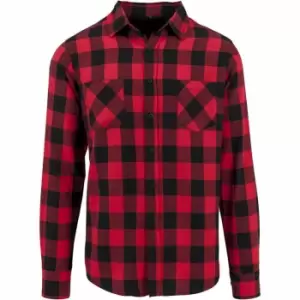 Image of Build Your Brand Mens Checked Flannel Shirt (2XL) (Black/Red)