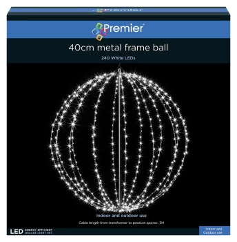 Image of Premier 40cm Christmas Metal Frame Ball - White
