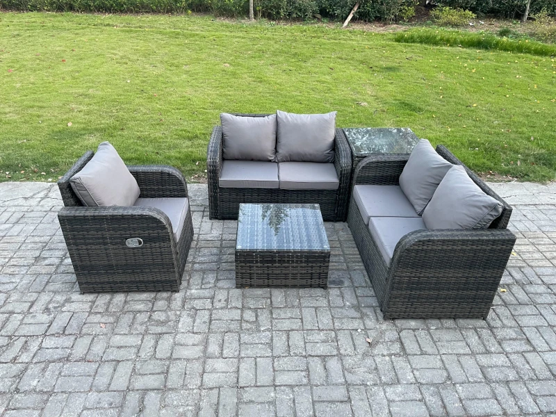 Image of Fimous 5 Piece Garden Furniture Sets 5 Seater Outdoor Patio Furniture Set Weaving Wicker Rattan Sofa Chair and Table with Side Table Dark Grey
