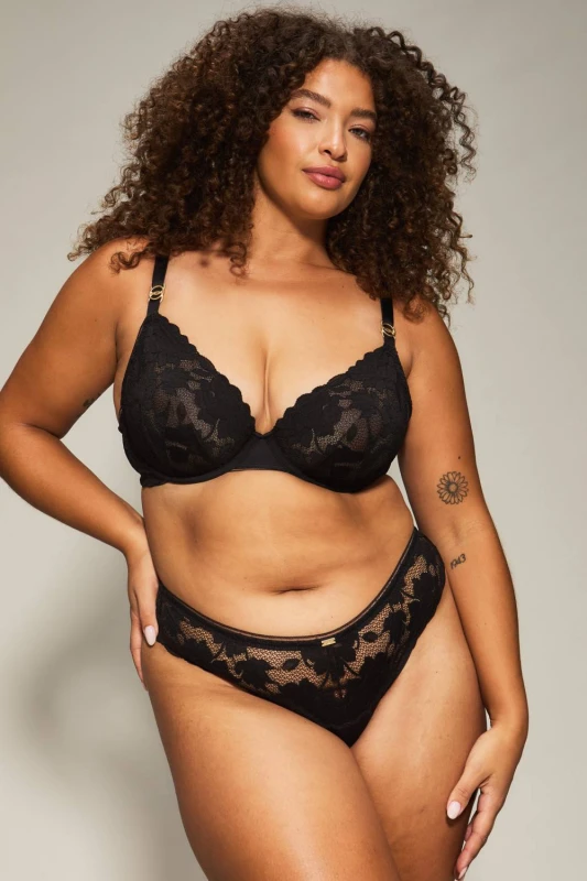 Image of KBX Womens Dolly Non Padded Plunge Bra in Black Size: 34B Black Female 34B