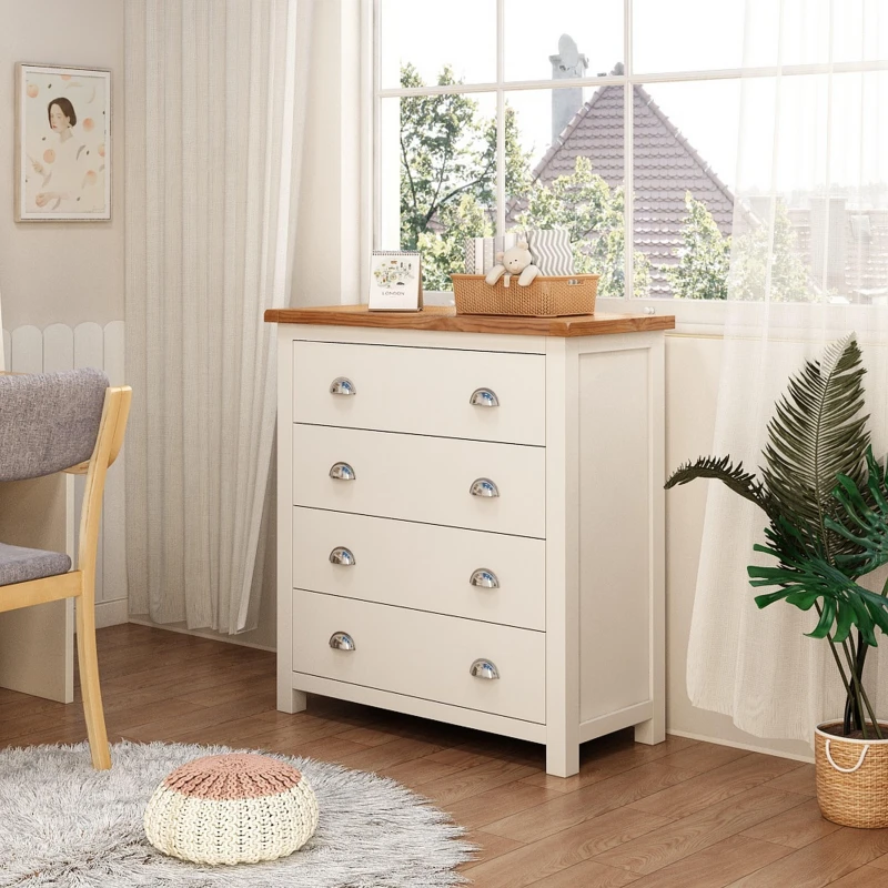 Image of Cabinet Bits Lovere 4 Drawer Chest of Drawers Chrome Cup Handle in Off-White Off-White Unisex