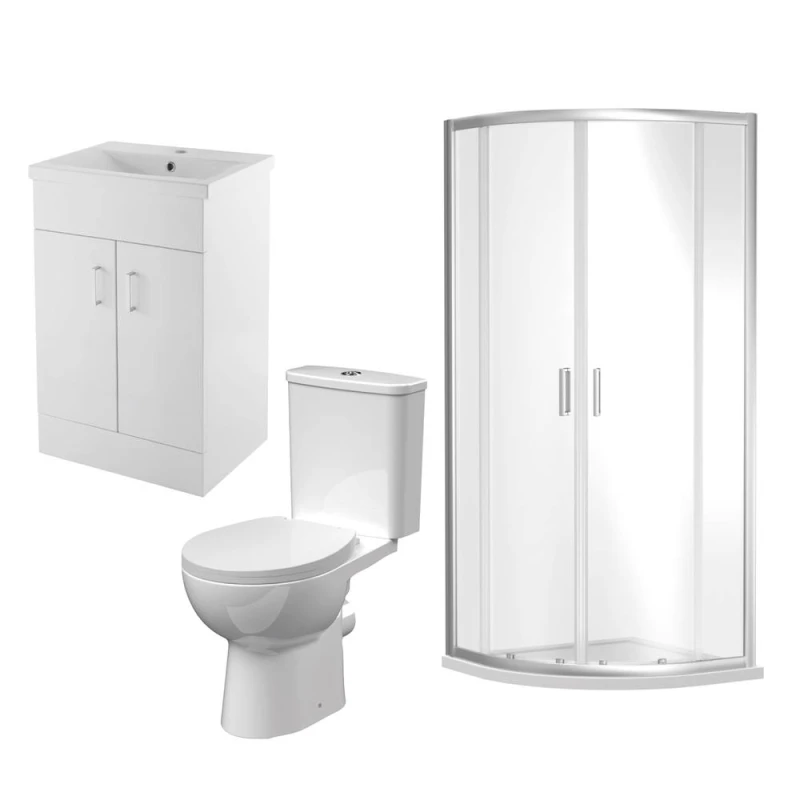 Image of BALTERLEY 900mm Quadrant Shower Enclosure Suite with Shower Enclosure, Shower Tray, Waste, Vanity Basin Unit,Toilet and Seat - Chrome/White BBBZ012
