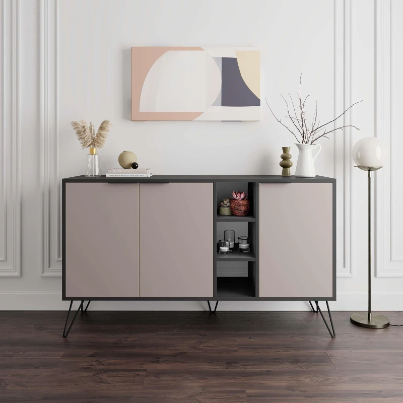 Image of DECORTIE Decortie - Clara Console Sideboard Display Unit - Anthracite Grey / Mocha Grey - Mocha Grey M.K.20985.4